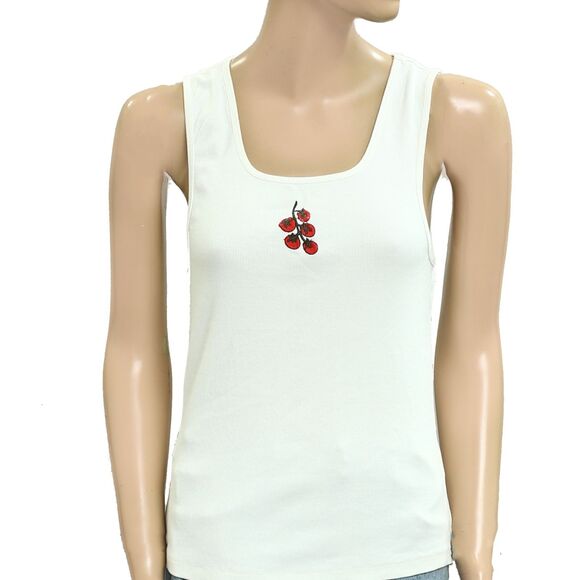 Anthropologie Maeve Embroidered Icon Tank Top Sleeveless Ribbed White S 281544 - Picture 10 of 12
